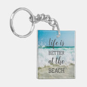 人生はビーチ写真タイポグラフィ キーホルダー (正面左)