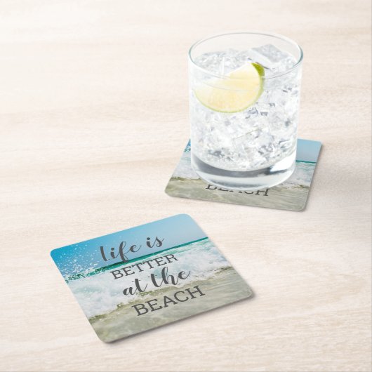 人生はビーチ写真タイポグラフィ スクエアペーパーコースター (インサイチュ)