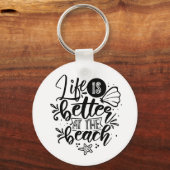 人生はビーチ海海Typo Artで良い キーホルダー (正面)
