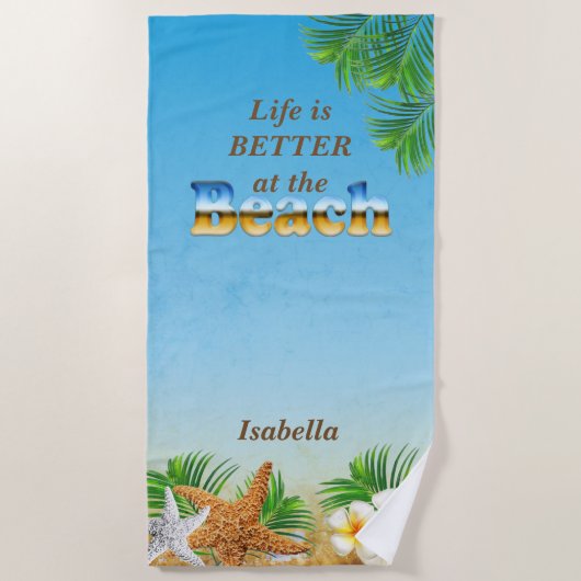 人生はビーチ🏝 ビーチタオル (正面)