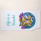 人生はビーチ、夏の熱帯花の波 ビーチタオル (正面)
