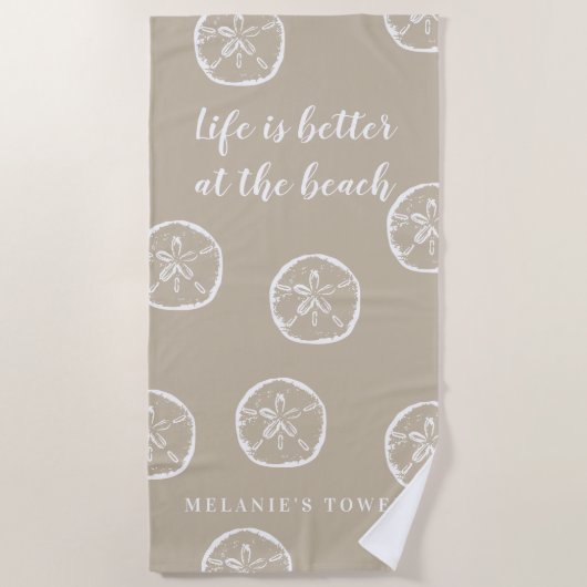 人生はベージュ·アンド·ドルビーチの方が良い ビーチタオル (正面)
