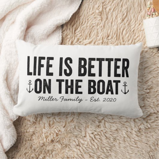 人生はボートの家族の名前の枕の上で良い ランバークッション (ブランケット)