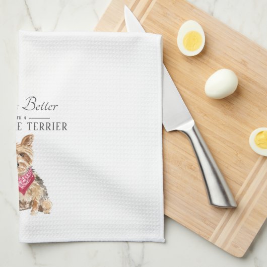 人生はヨークシャー・テリアより良い キッチンタオル (四つ折り)