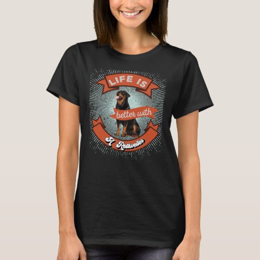 人生はロットワイラーレトロ Tシャツ (正面)