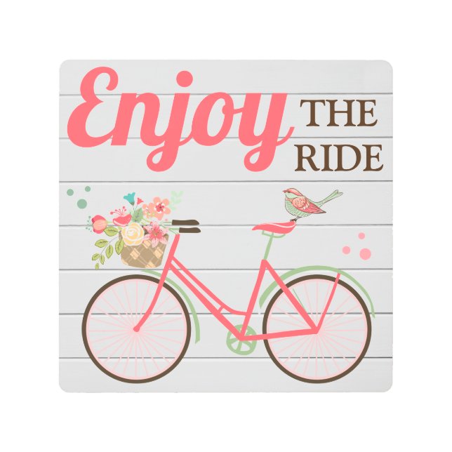 人生は乗り自転車楽しむの冒険フェミニンだ メタルプリント (正面)