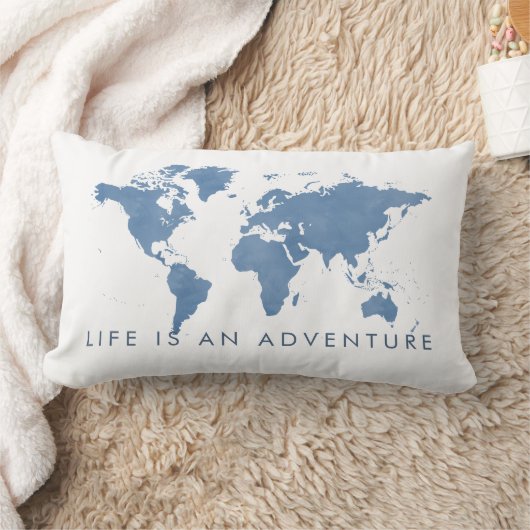 人生は冒険青の世界地図ベビー子ども ランバークッション (ブランケット)