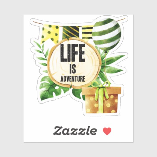 人生は冒険 – 緑と金ゴールドの自然パーティー シール (シート)