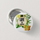 人生は冒険 – 緑と金ゴールドの自然パーティー 缶バッジ (正面&裏面)
