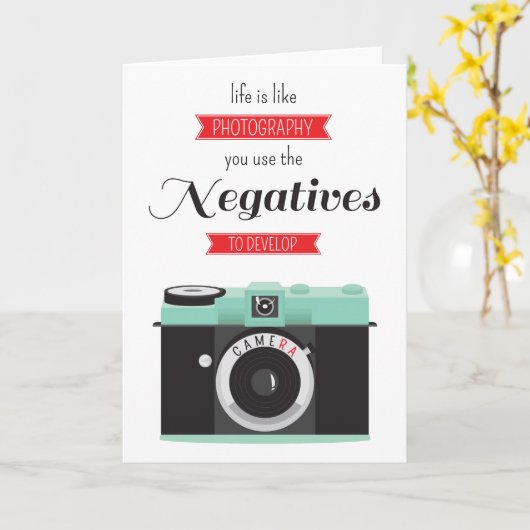 「人生は写真のようなものだ」ヴィンテージカメラ引用文 カード (黄色い花)