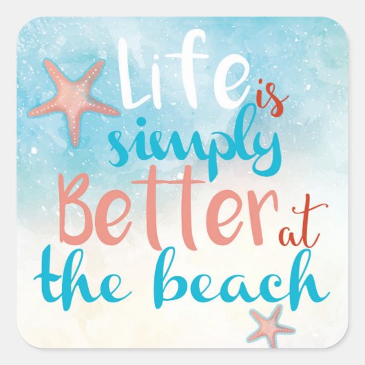 人生は単にビーチ引用文で良い スクエアシール (正面)