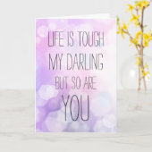 人生は厳しい – 紫の《写真》ぼけ味感動的引用文 カード (黄色い花)