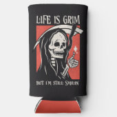 人生は厳しく厳しおもしろいい痛烈なおもしろい皮肉なプン スリム缶クーラー (裏面)