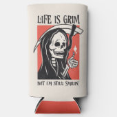 人生は厳しく厳しおもしろいい痛烈なおもしろい皮肉なプン スリム缶クーラー (正面)