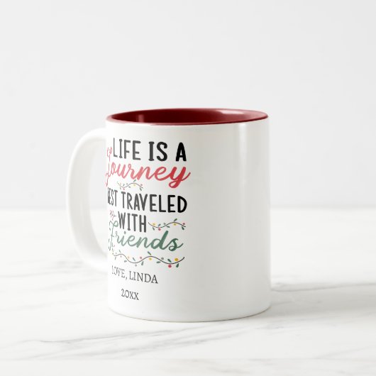 人生は友と旅最高のに行く旅カスタム ツートーンマグカップ (正面左)