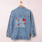 人生は友達と良い、白いタイポグラフィ デニムジャケット (ハンガー)