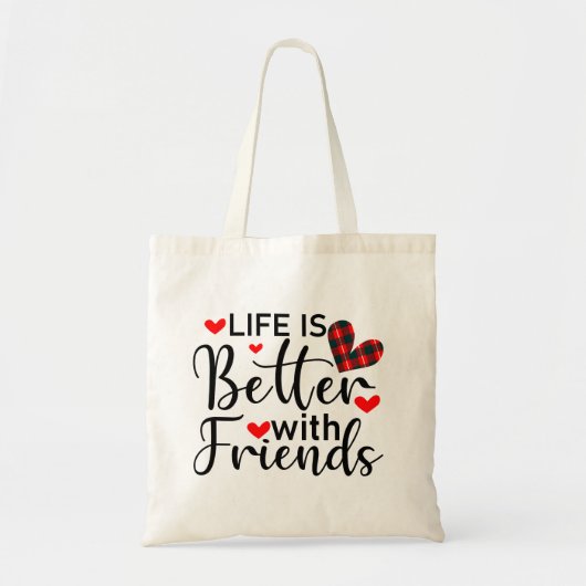 人生は友達と良い、黒いタイポグラフィ トートバッグ (正面)