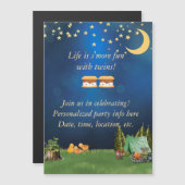 人生は双子の磁気招待状とS'moreおもしろい マグネット招待状 (正面/裏面)