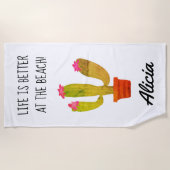 人生は可愛いサボテンのビーチの上で良いプリント ビーチタオル (正面)