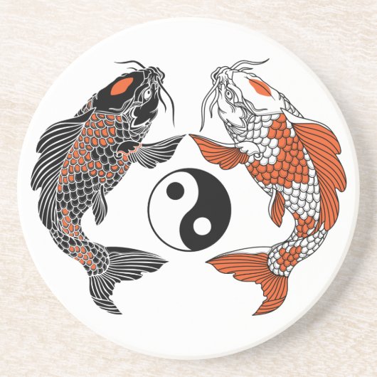 人生は均衡に近い。2つのコイと陰陽記号 コースター (正面)