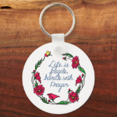 人生は壊れやすいハンドルと祈りの言葉ポピーリース キーホルダー (正面)