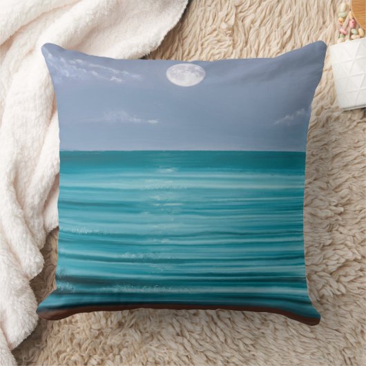 人生は完璧な月の海の上に上昇ティール（緑がかった色）ではない クッション (ブランケット)