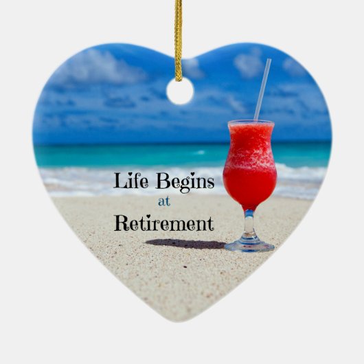 人生は引退から始まり、ビーチで飲霜の降りたむ セラミックオーナメント (裏面)