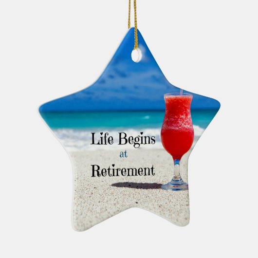人生は引退から始まり、ビーチで飲霜の降りたむ セラミックオーナメント (右)