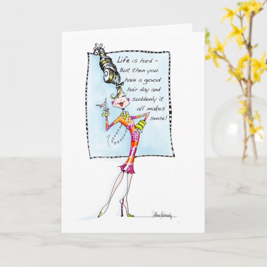 人生は懸命だ髪の毛の良い日だ! カード (黄色い花)