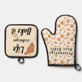 人生は水の色のペストリー&パンを焼くもの 鍋つかみ&鍋敷きセット (正面)