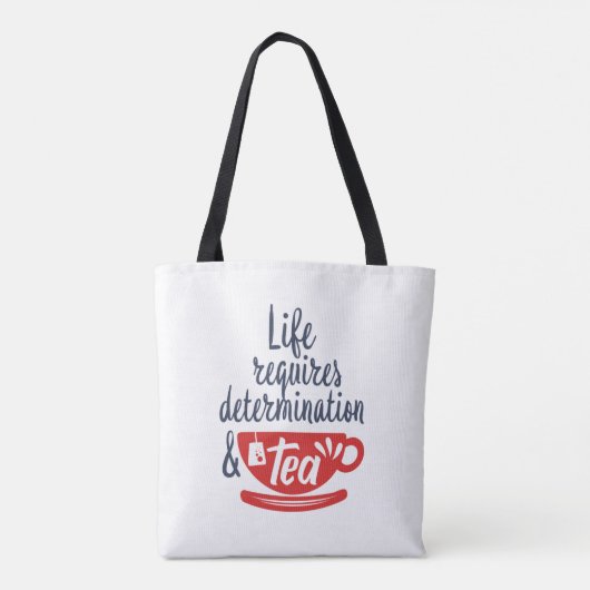 人生は決意と茶の引用文がおもしろい必要 トートバッグ (裏面)