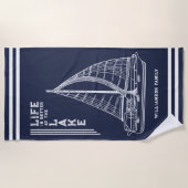 人生は湖の家族のネイビーブルーホワイトでより良い ビーチタオル (正面)