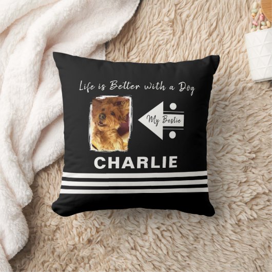 人生は犬を追加する写真名の白黒 クッション (ブランケット)