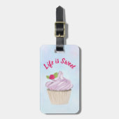 人生は甘いピンクのカップケーキカスタム ラゲッジタグ (正面縦)