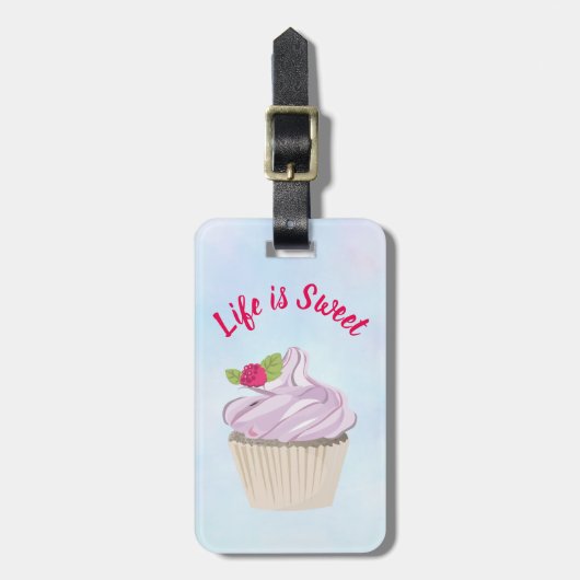 人生は甘いピンクのカップケーキカスタム ラゲッジタグ (正面縦)