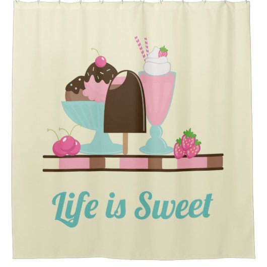人生は甘い美味しいアイスクリームのイメージ シャワーカーテン (正面)