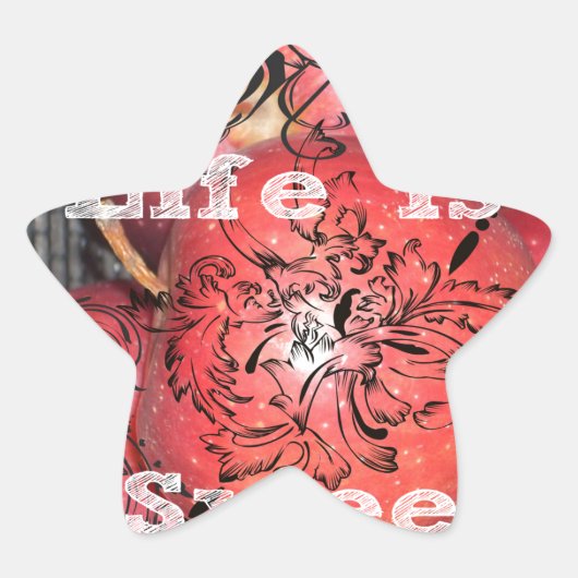 人生は甘い:アップルとフローラモチーフデザイン 星シール (正面)