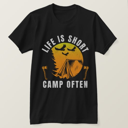 人生は短いキャンプが多い Tシャツ (デザイン正面)