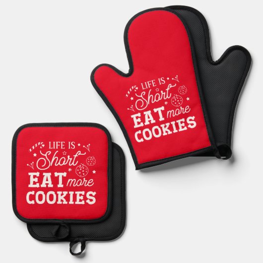 人生は短い食べクッキーのクリスマス 鍋つかみ&鍋敷きセット (正面/裏面)