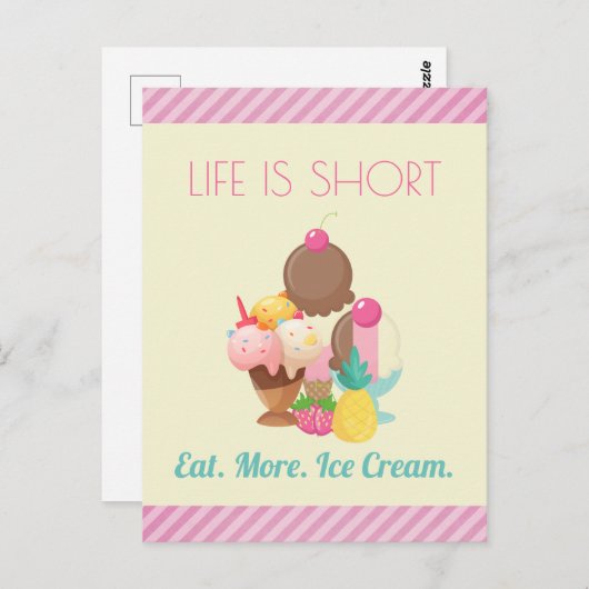 人生は短い もっとアイスクリームを食べよう ポストカード (正面/裏面)