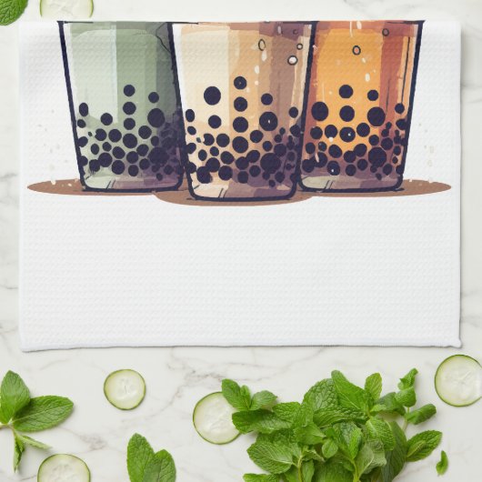 人生は短い、ボバを飲む キッチンタオル (折り畳み)