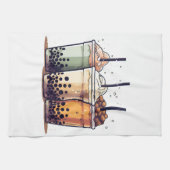 人生は短い、ボバを飲む キッチンタオル (横)