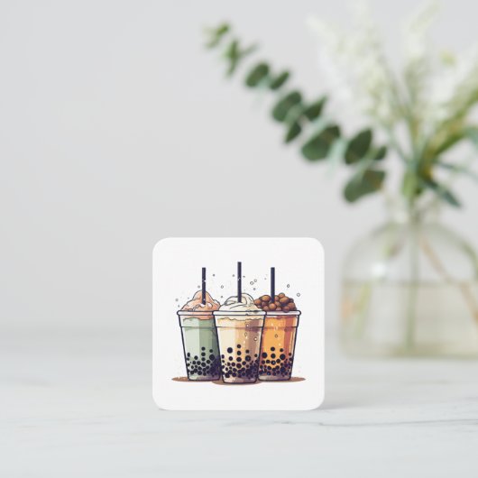 人生は短い、ボバを飲む スクエア名刺 (スタンド正面)