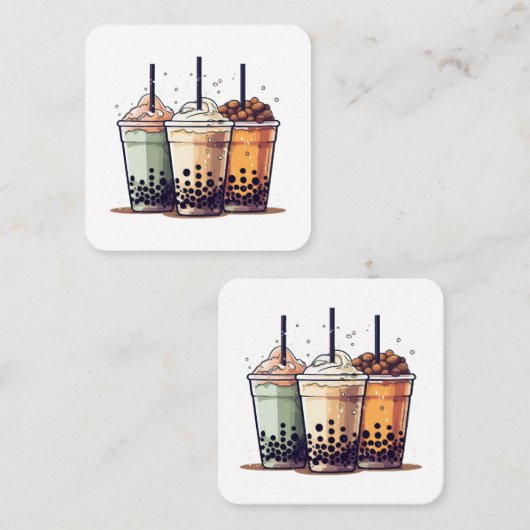 人生は短い、ボバを飲む スクエア名刺 (正面/裏面)