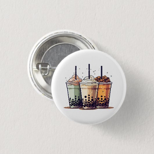 人生は短い、ボバを飲む 缶バッジ (正面&裏面)