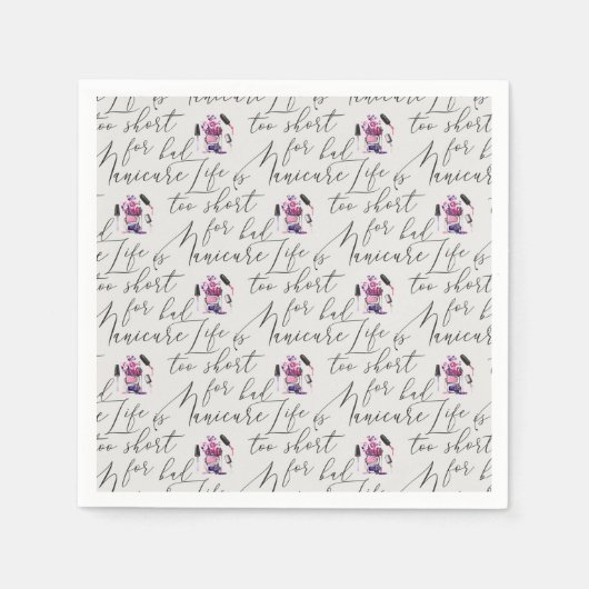 人生は短すぎて悪いマニキュア柄ではない スタンダードカクテルナプキン (正面)