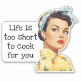 人生は短すぎる皮肉なレトロ主婦 シール (正面)