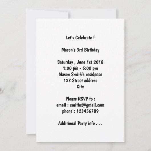 人生は短食べい、ケーキ – Black Lab 招待状 (裏面)