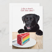 人生は短食べい、ケーキ – Black Lab 招待状 (正面/裏面)