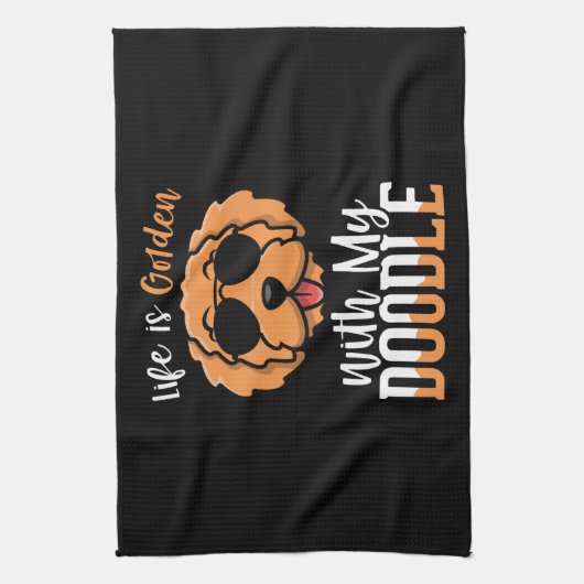 人生は私のドードルで黄金である、犬の所有者引用文 キッチンタオル (縦)